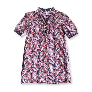 Lilly Pulitzer Girls Polka Trim Pink & Navy Shoe Print Tunic Dress - Size 10